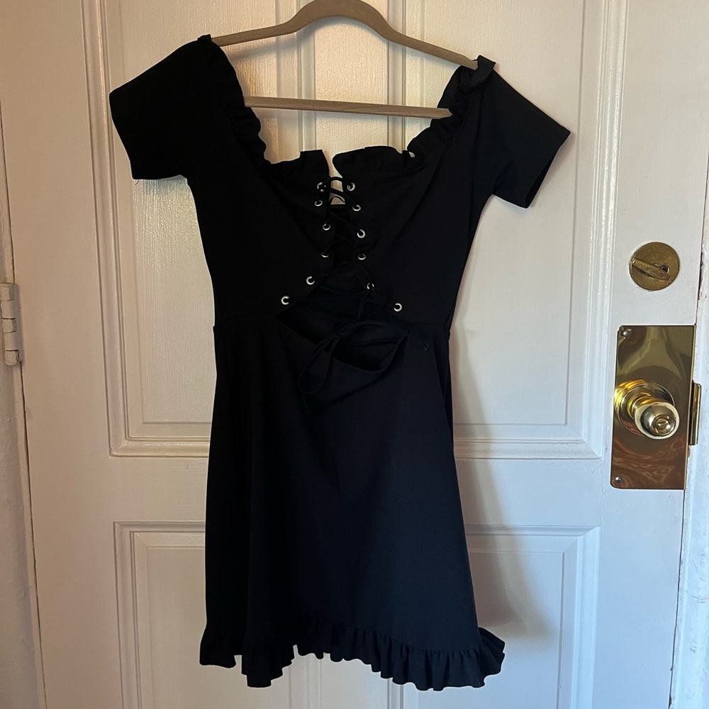 Lace-up sexy off-the-shoulder mini dress